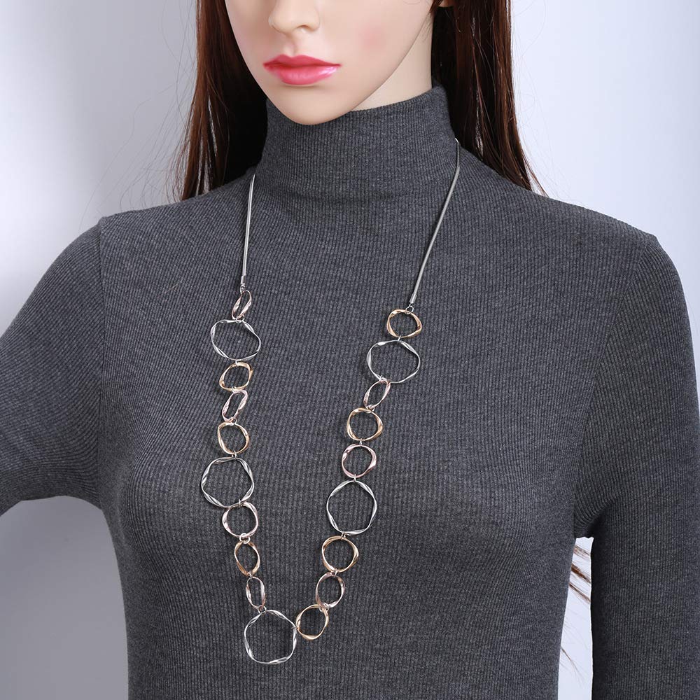 Ouran Collana lunga a catena per donne, collana con ciondoli per ragazze, oro rosa e argento, gioiello regalo per la festa della mamma e delle amicizie