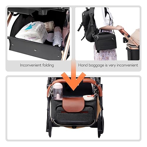 Miniatura 6 de PETTENA Organizador de cochecito para perros con 2 portavasos, bolsillo para golosinas, correas antideslizantes, accesorios para cochecito de perro,