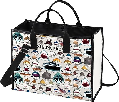 Miniatura 8 de BWWKTOP Bolsa de lona con cara de tiburón, regalos para amantes de los tiburones, bolsas de comestibles reutilizables con diseño de tiburón