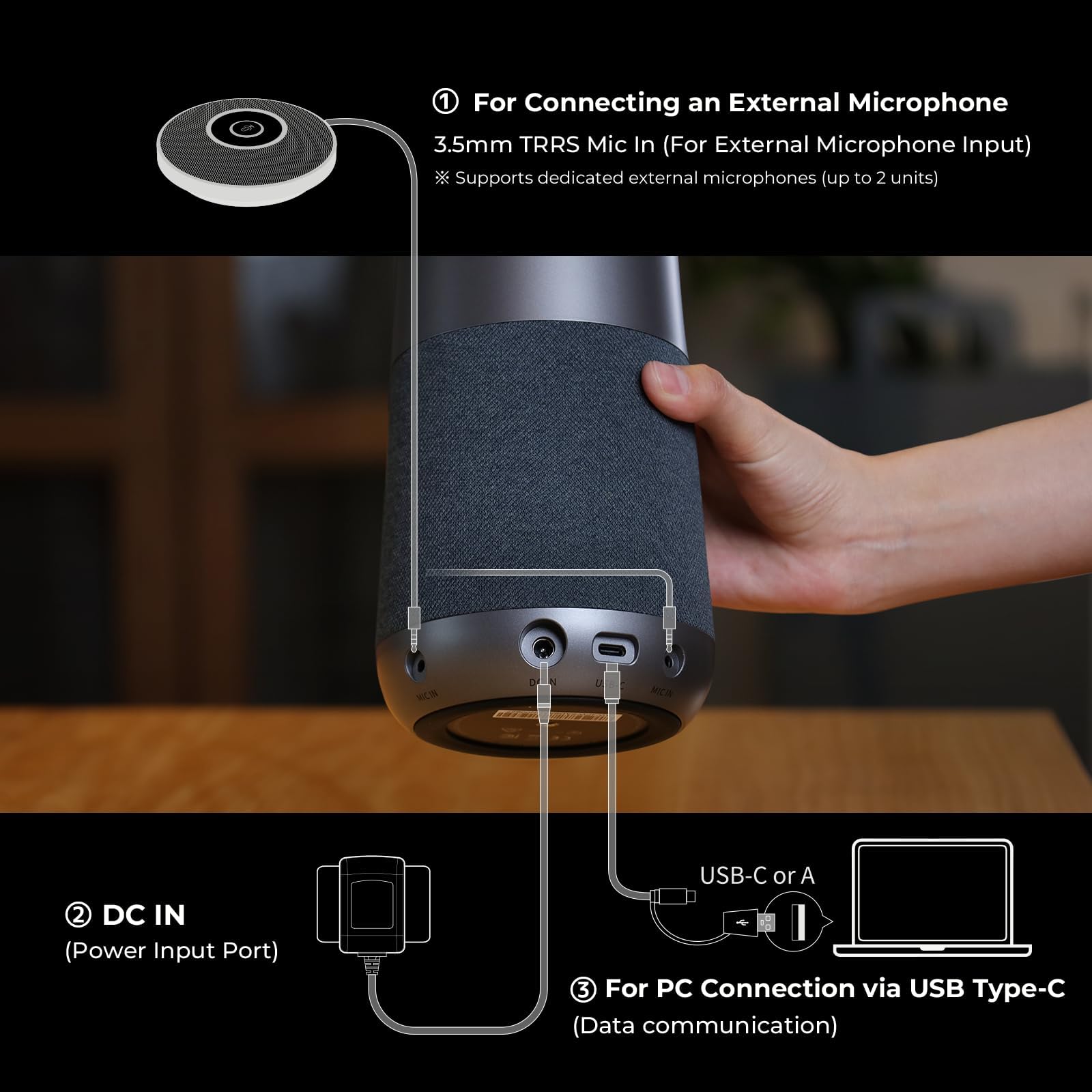 NEARITY 120 Max Webcam 4K Professionale Full HD con 4 Microfoni con Cancellazione del Rumore, 8MP CMOS/Grandangolare 120°/Zoom 5X/Auto Inquadratura, Webcam All-in-1 per Videoconferenza Sala Riunioni