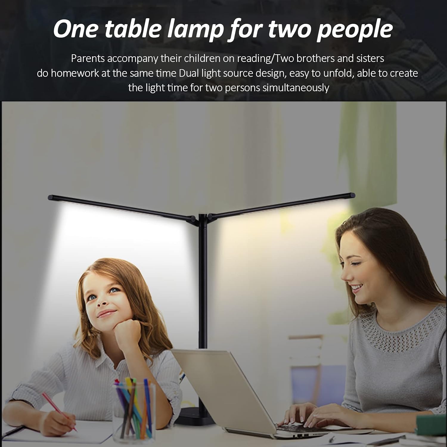 LED Double Head Desk Lamp,Double Swing-arm Table Lamps, Piano Lamp,Adjustable Brightness Color Temperature ，for Home/Reading/Offices/Bedrooms/Dormitories - - 