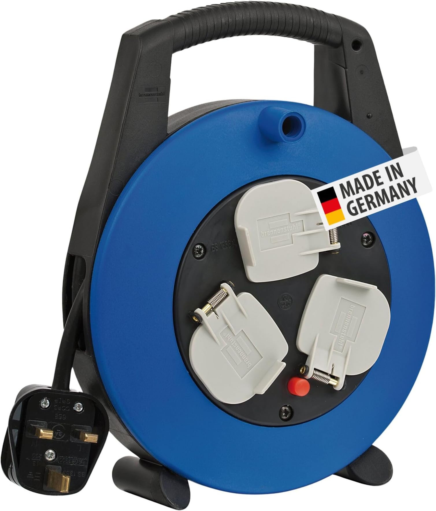 Brennenstuhl Vario Line 3-way socket cable box (5m extension cable, portable), small plastic cable reel box with carry handle, Made in Germany