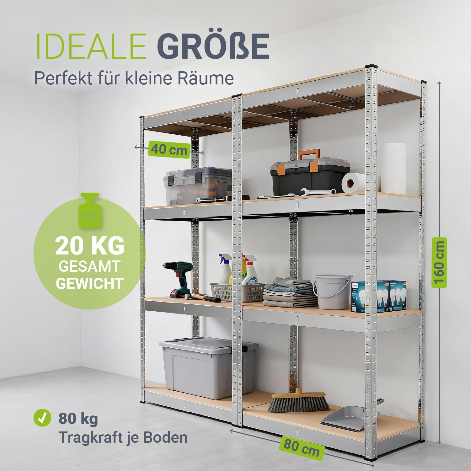 Juskys 2er-Set Lagerregal Easy 2X 160x80x40cm (HxBxT) | 640kg Traglast | 8 Böden | Metall Schwerlastregal Kellerregal Steckregal Regal Regalsystem Metallregal