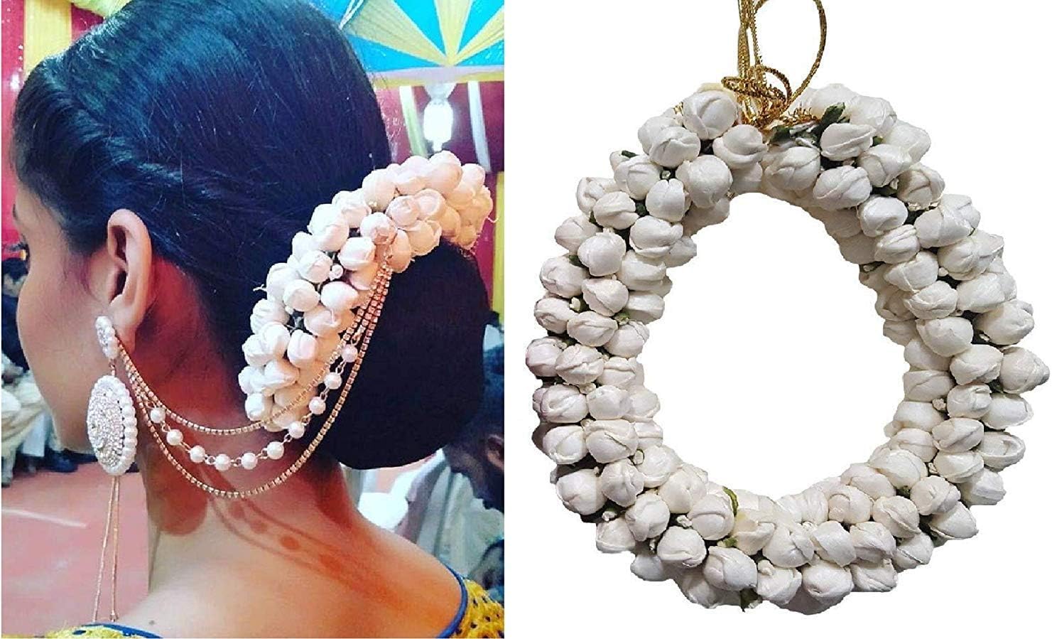 Iyaan Flower Gajra Bridal Hair Bun For Women And Girls White (White Back Gajra)