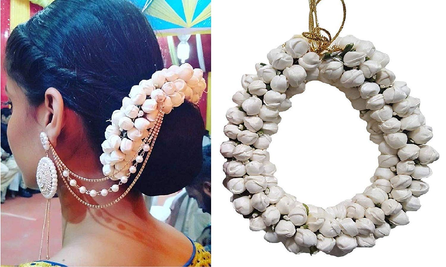 Iyaan Flower Gajra Bridal Hair Bun For Women And Girls White (White Back Gajra)