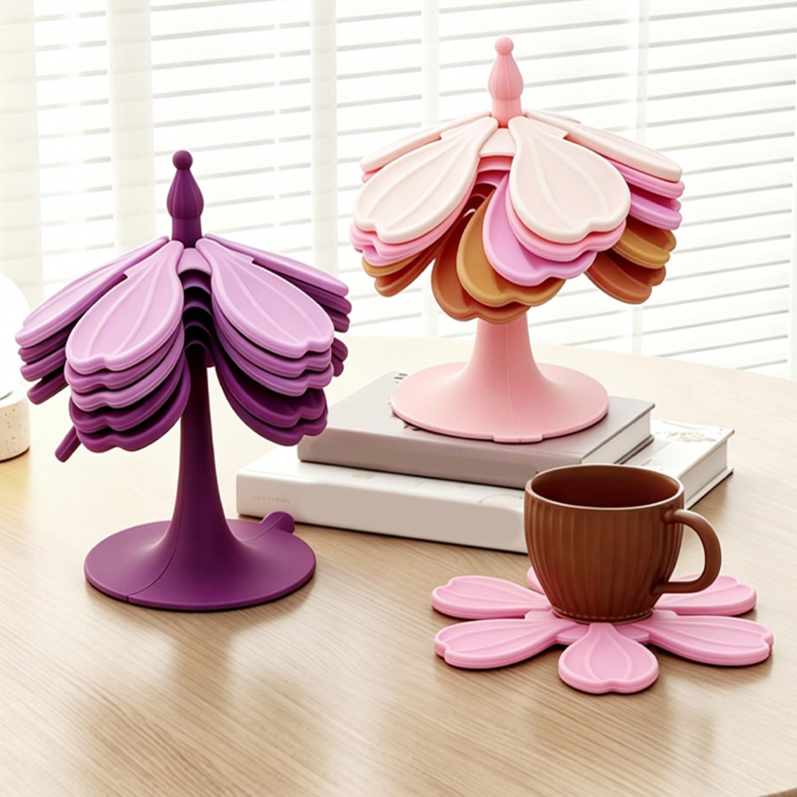 Juego de salvamanteles de Silicona, Almohadillas Plegables en Forma de Flor con Soporte Central para Cuidado Diario del Calor de la en mostradores de Cocina