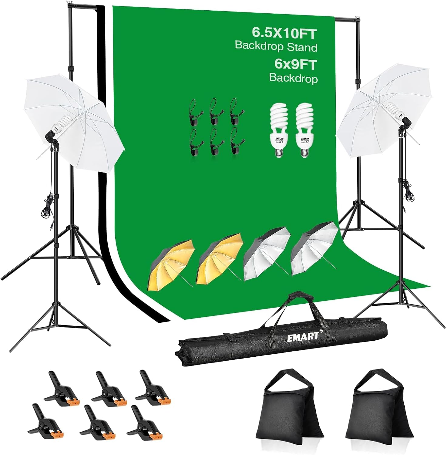 EMART 6.5x10FT Photography Lighting Kit with Backdrop Stand for Portrait