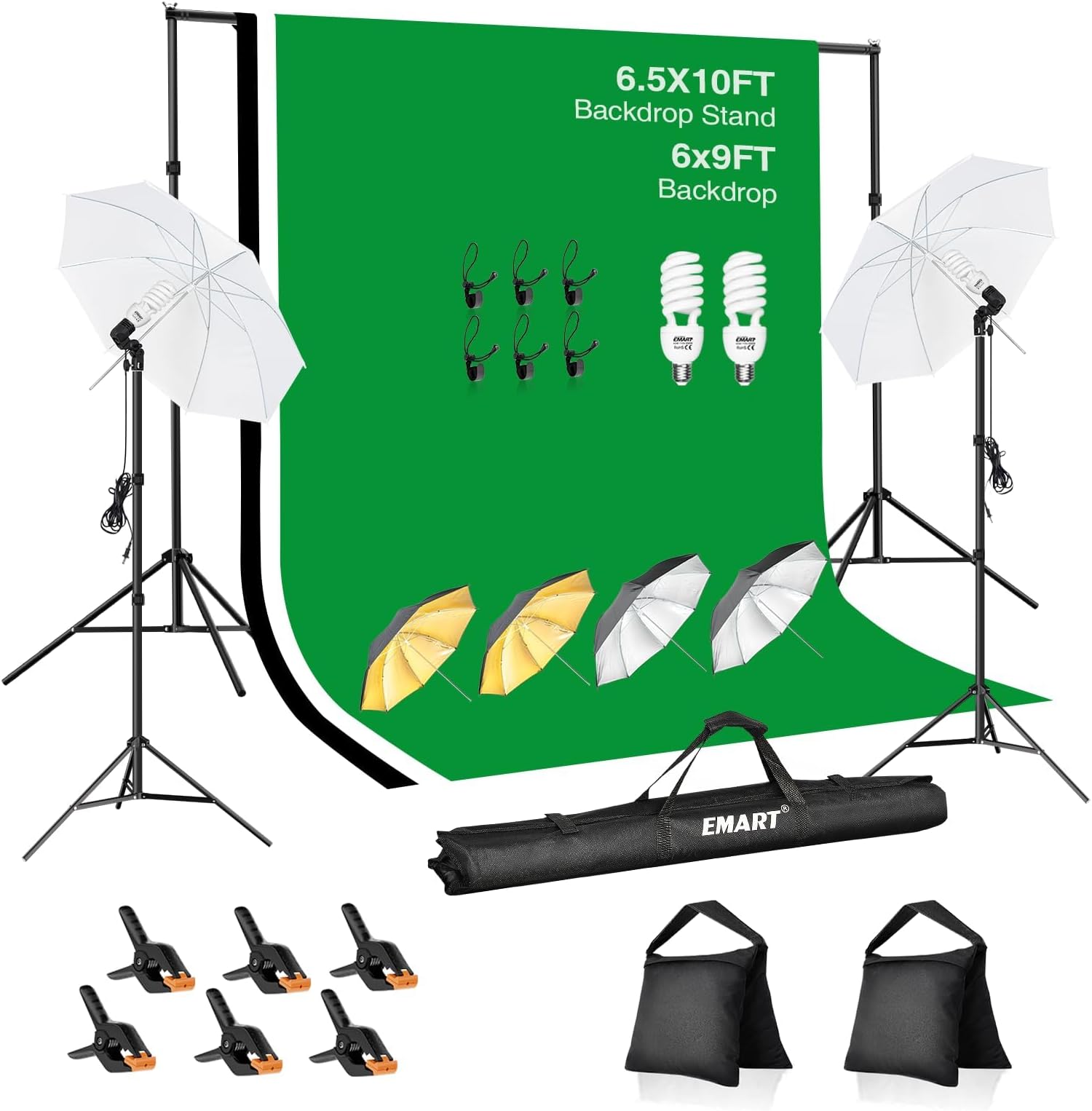 EMART 6.5x10FT Photography Lighting Kit with Backdrop Stand for Portrait