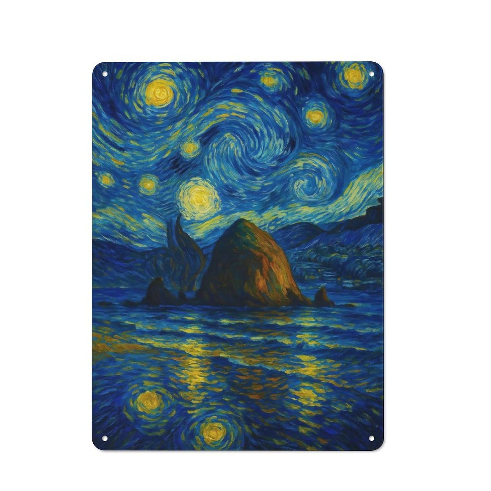 Junmoney Starry Night Seascape Tin Wall Plaque 40X30cm With For Studio Or Craft Room, For Cooler-Season Styling In Studio And Craft Room