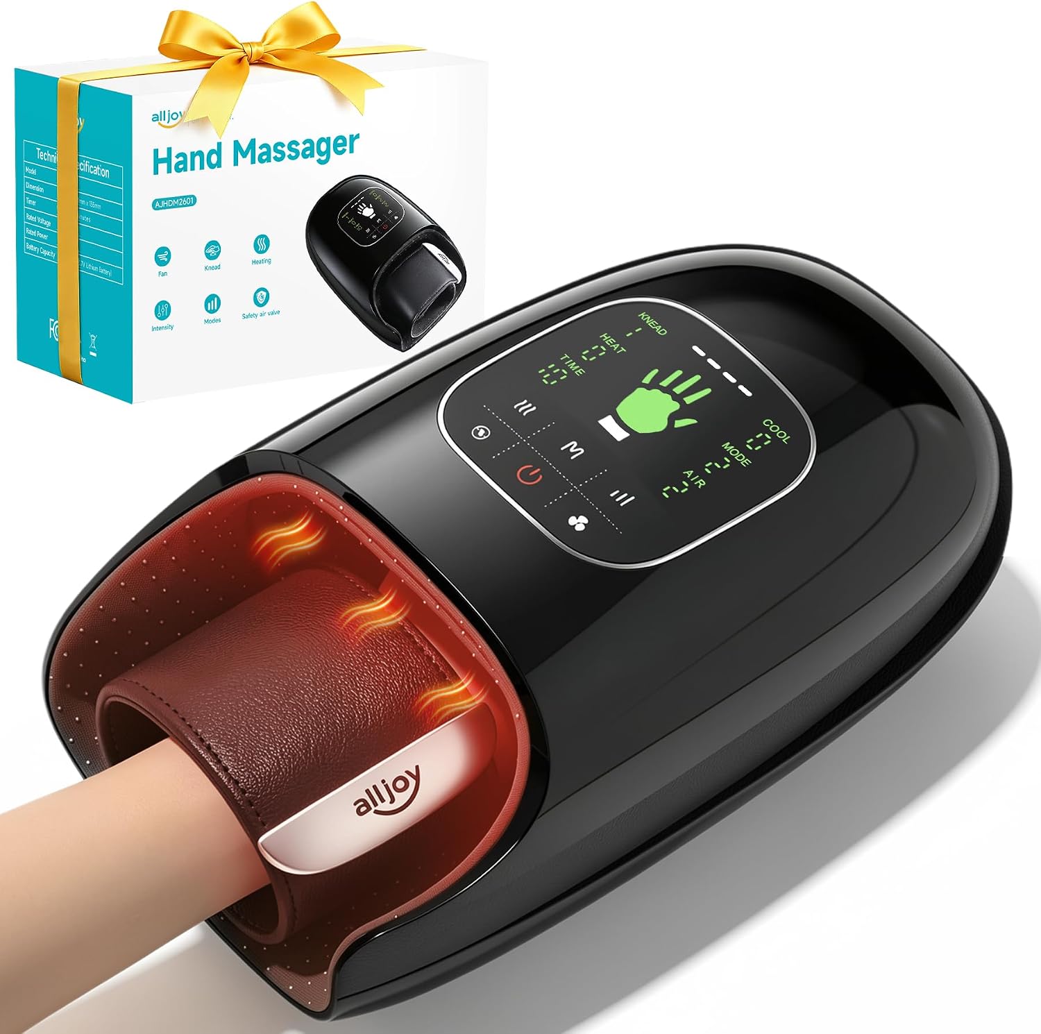 ALLJOY Hand Massager with Heat and Compression, 9 Modes 9 Intensities Hand Massager for Arthritis and Carpal Tunnel Pain Relief, Wrist Kneading Carpal Tunnel Massager,Birthday Gifts for Men Women