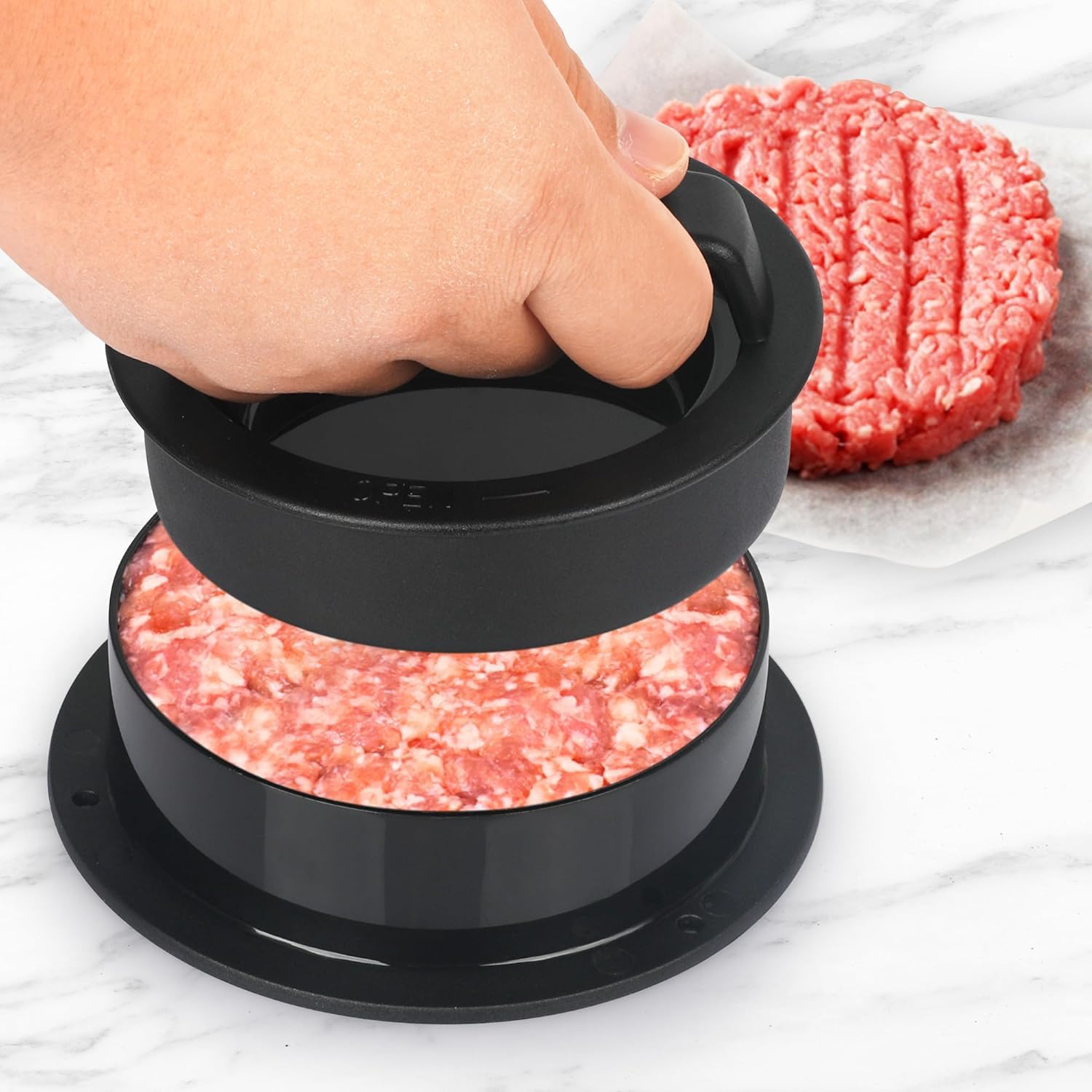 Burger Set, inkl. 2 Edelstahl Burgerglocken, Burgerpresse, Smasher, Pattywender, Komplettes Burger Grill Set für BBQ Plancha, Grillplatte, Gasgrill & Feuerplatte