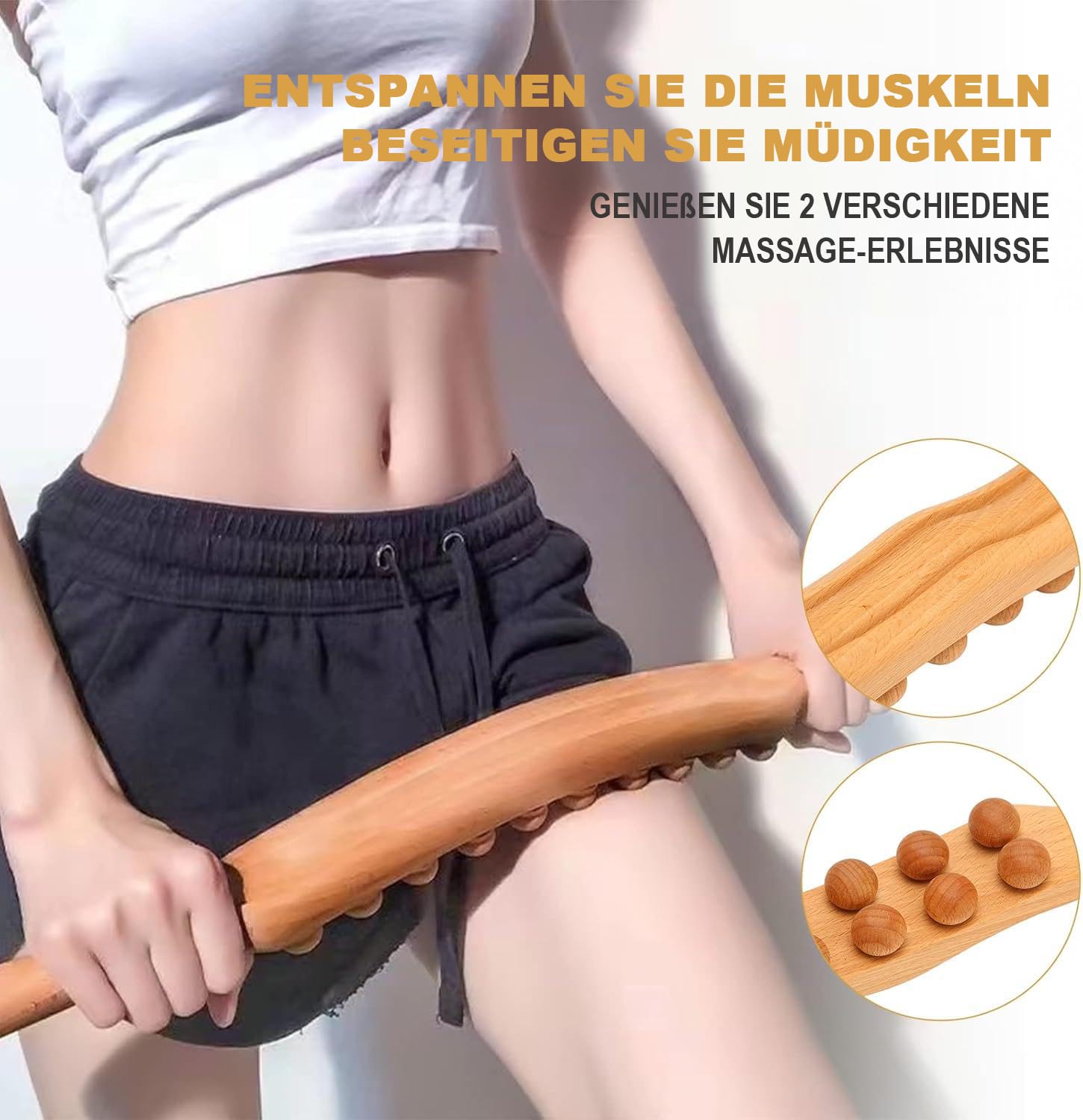 Masajeador Gua Sha de madera, masajeador de drenaje linfático, 20 cuentas, herramientas de masaje de terapia de madera para dolor de cuello y espalda, moldear el vientre y las piernas