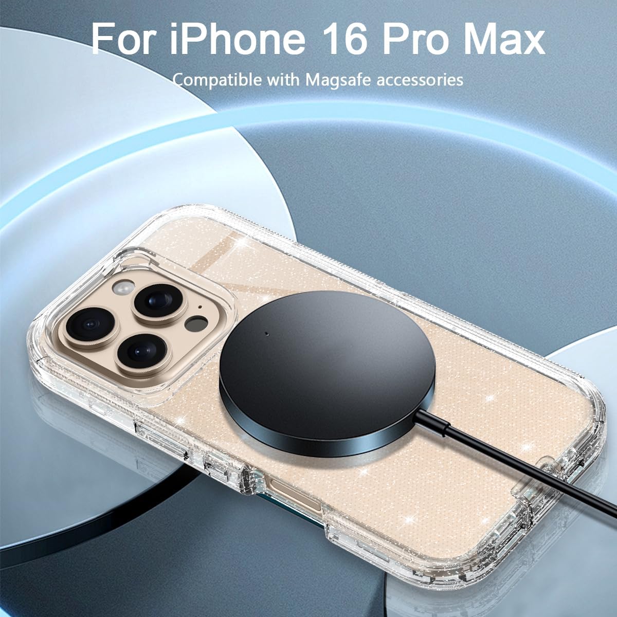 I-HONVA for iPhone 16 Pro Max Case Clear [Non Yellowing] [Compatible with MagSafe] Shockproof 3-Layer Full Body Protection Rugged Heavy Duty Cover Case for Apple iPhone 16 Pro Max 6.9",Clear Glitter - Image 3