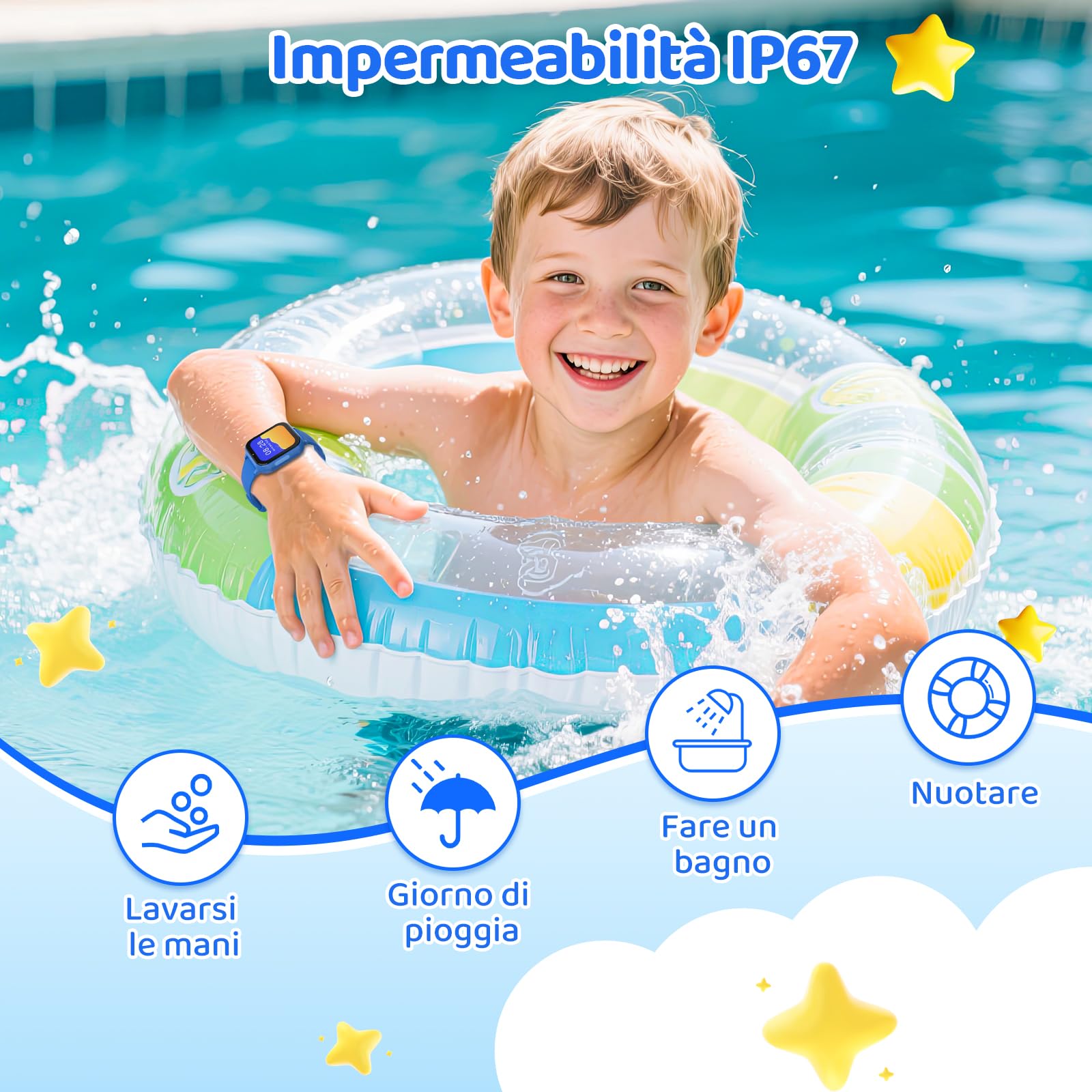 CHAKEYAKE Smartwatch per Bambini, 4G Chiamate Vocali e Video con GPS, IP67, funzione SOS, Monitoraggio del Sonno, Sveglia, Modalità Scuola, Schermo Touch HD da 1,83" Regalo per Bambini 4-12 Anni, Blu