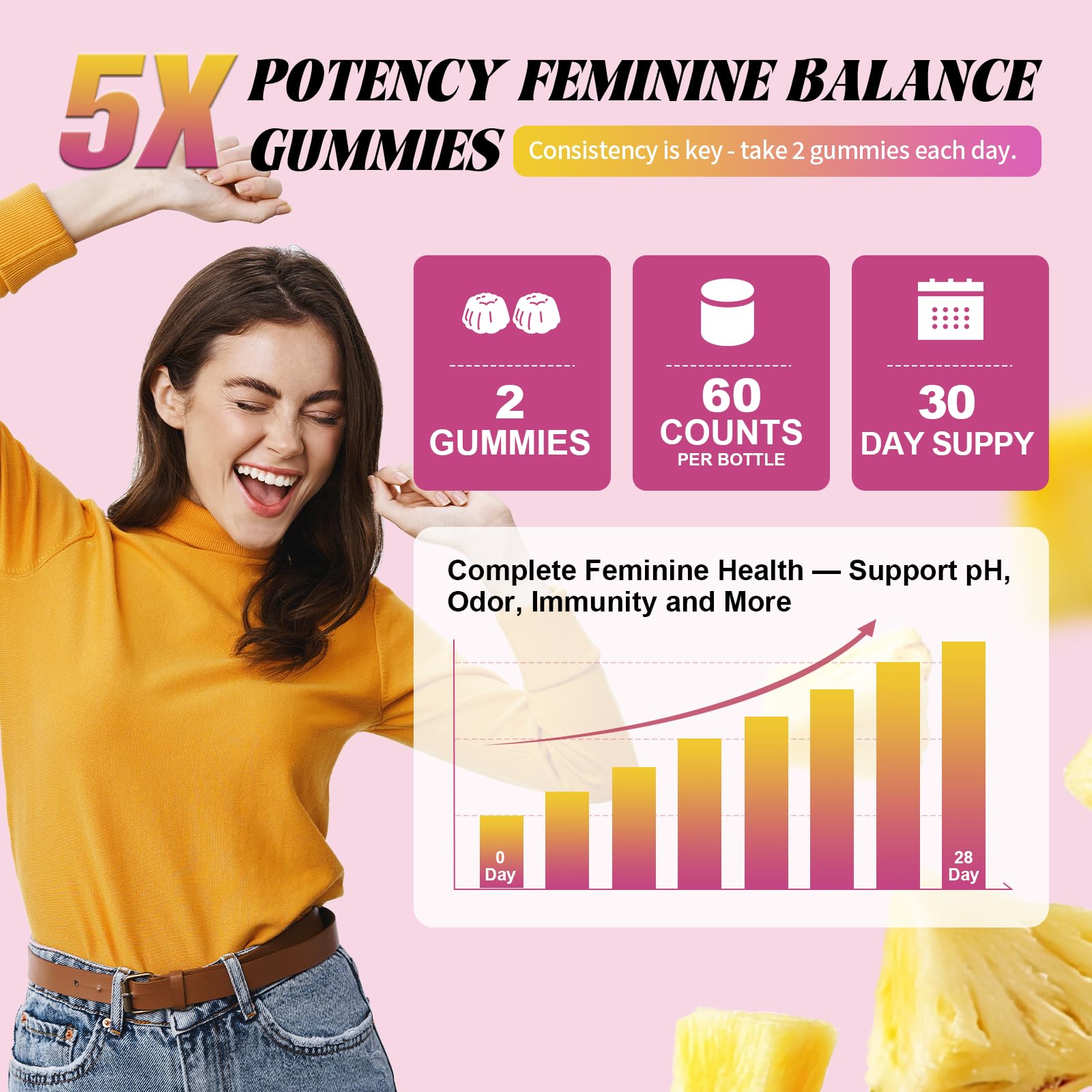 Totaria 9-in-1 Sugar Free Feminine Probiotics Gummies - Vaginal Flora & pH Balance, 50 Billion CFU with Prebiotic, Slippery Elm, Cranberry, for Vaginal, Urinary Tract & Gut, Hawaiian Pineapple, 60 Ct — Amazon image 8