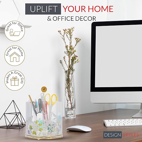 Miniatura 7 de Designstyles Papyrus - Soporte acrílico para bolígrafo para escritorio, organizador giratorio transparente con impresiones florales de doble cara,