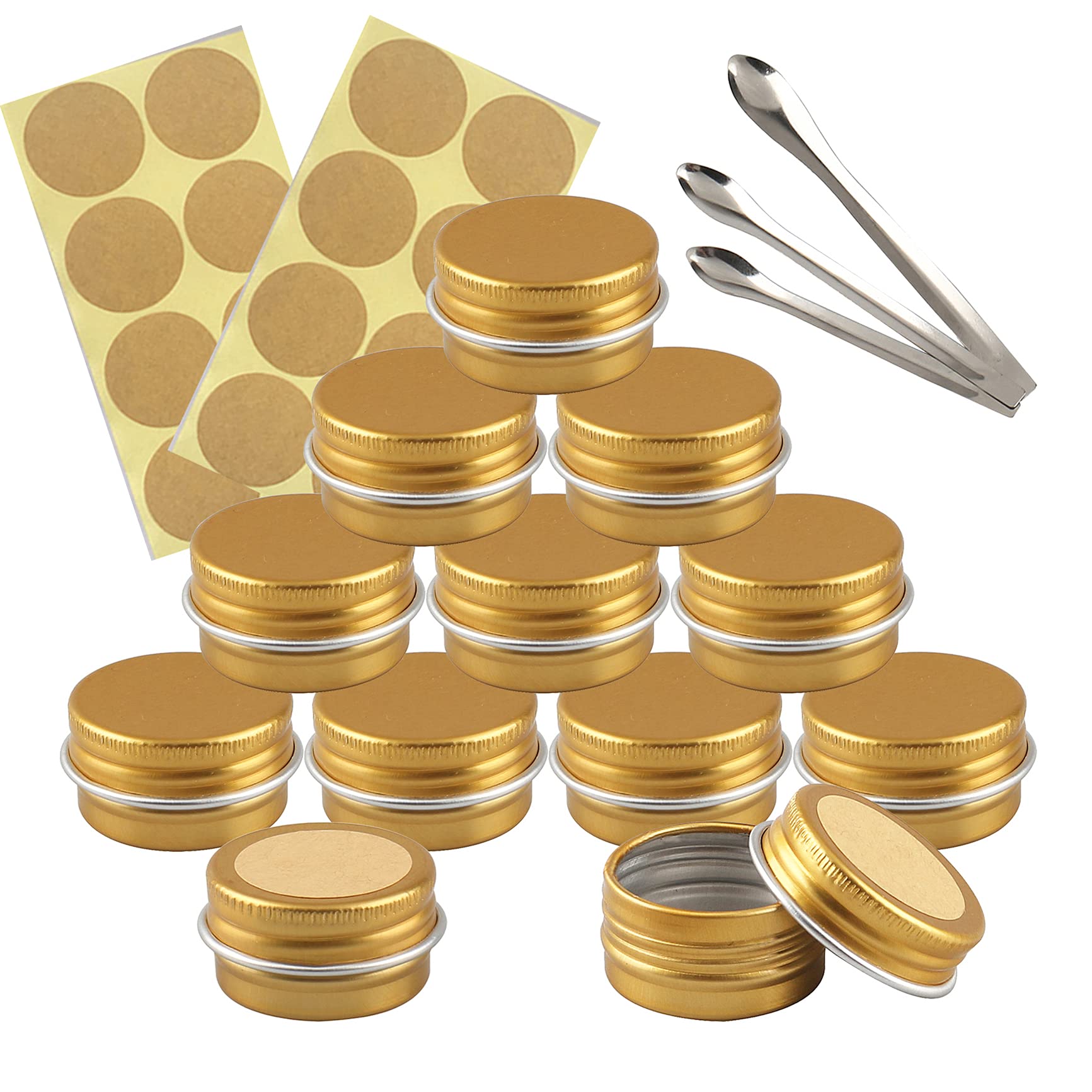 Tianzd Gold 24 Pieces 5 Ml Empty Round Aluminum Tin Jars With Screw Lids Cosmetics Lip Balm Containers Pots For Diy Candle Salve Salt Powder Crafts Storage Cans With 3X Spoon, 24X Labels
