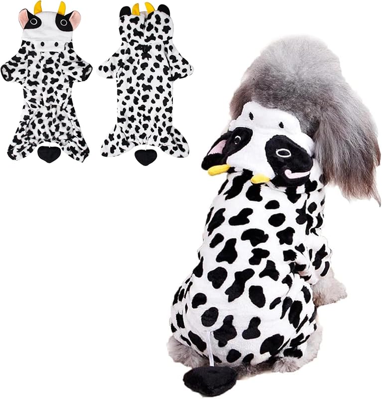 Fantasia de Vaca para Cães com Capuz, Pelúcia Macia e Cauda Coppthinktu