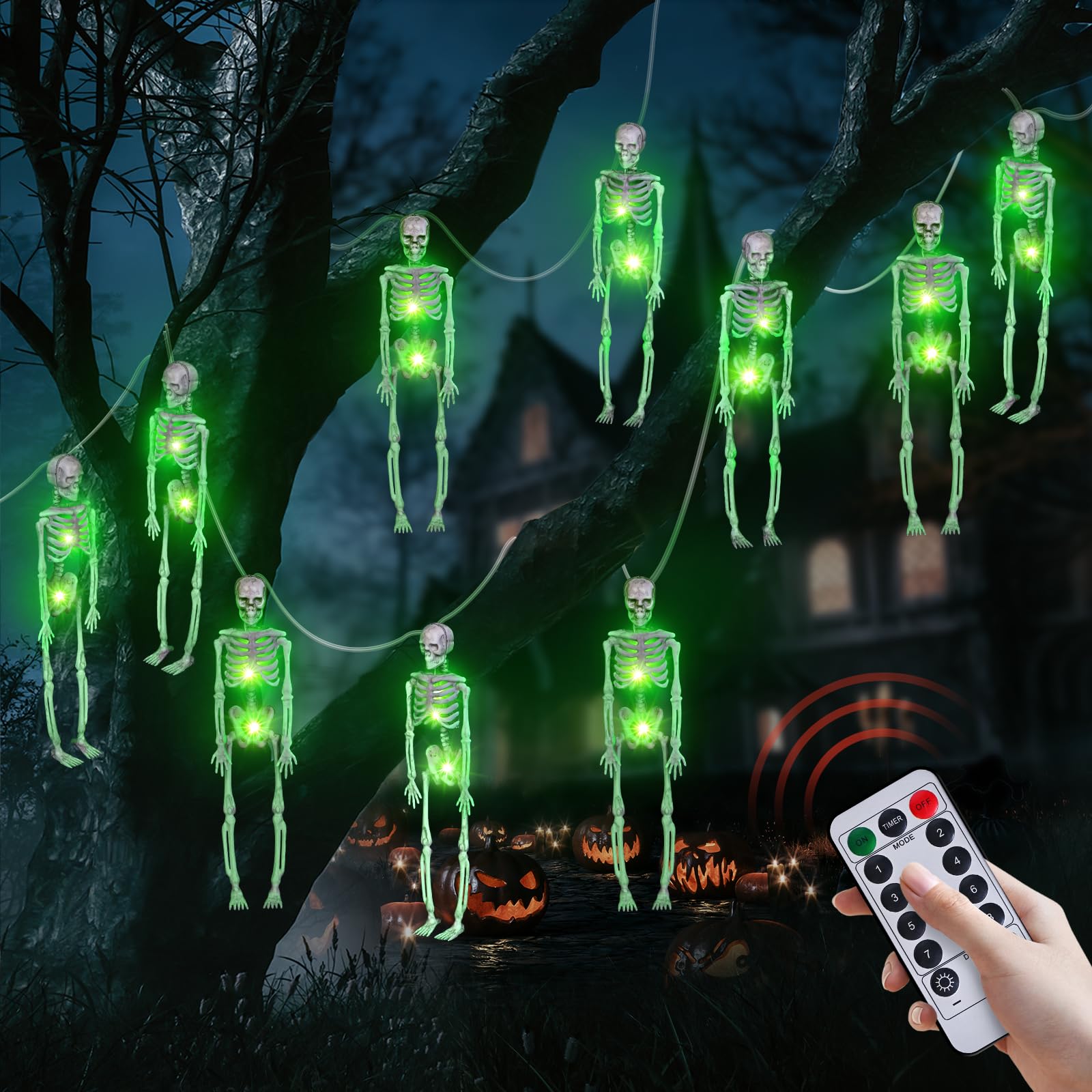 Shemira Halloween String Lights Decoration, 6.6 FT 20 LEDs Battery Operated Skeleton Skull 3D String Light with 8 Lighting Modes for Home Indoor Outdoor Halloween Decoration, Halloween Decor