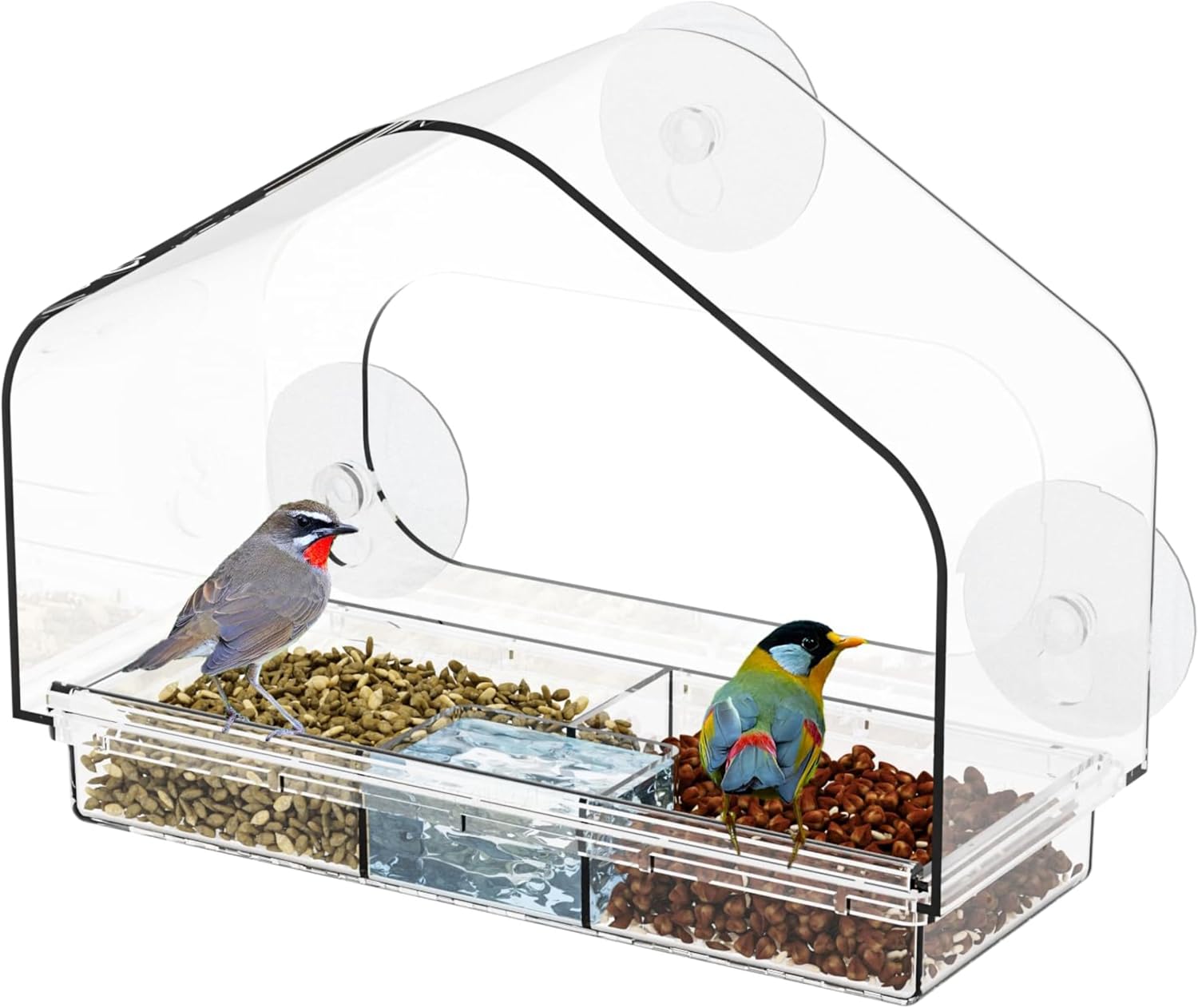 Yieach Clear Bird Feeders for Window Viewing,Acrylic Window Bird Feeders with Strong Suction Cups for Cats,Kid and Birds Lovers Gifts,Large Window Mount Birdfeeder,Birds House for Outdoors,Balcony