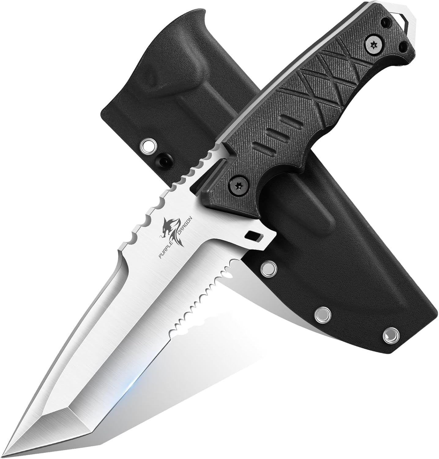 Purple Dragon Tanto Knife with Sheath - Fixed Blade Knife with D2 Steel Blade and G10 Handle - Camping Knives for Bushcraft - Survival - Hiking - Ideal Christmas Gift for Men and Women