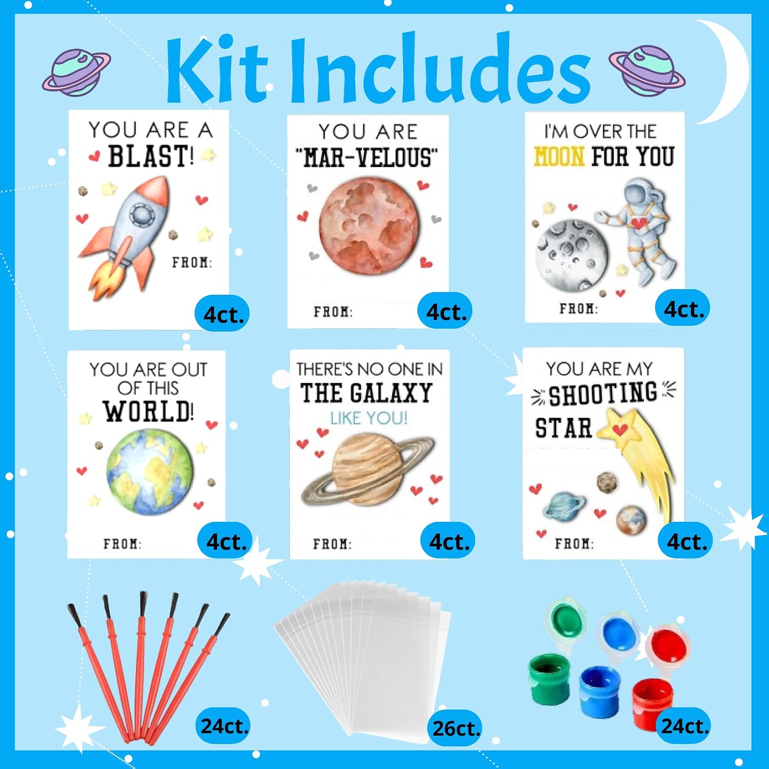 GEECOZYLIFE 24 Pack Space Party Favors – DIY Astronaut Wood Painting Kits with Art Supplies – Fun Thank You Gifts, Goodie Bag Stuffers, & Birthday Activities