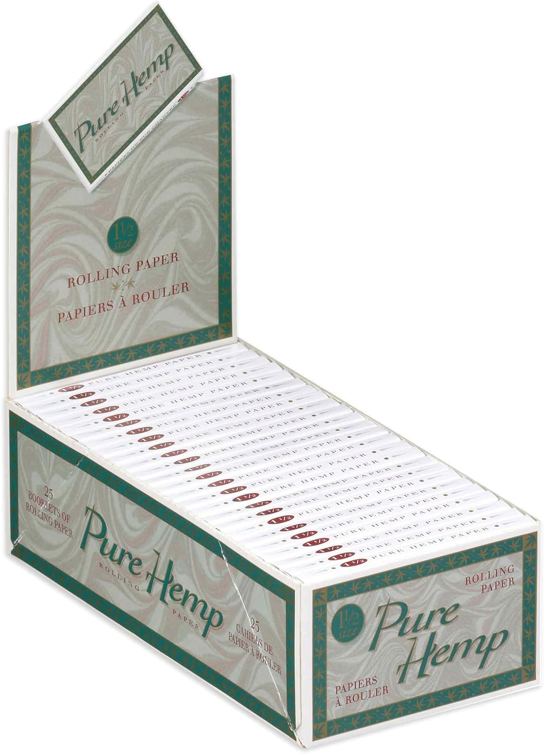 Pure Hemp Classic 1 1/2" Size Rolling Paper - Full Display Box of 25 Booklets (33 Leaves Per Book!)