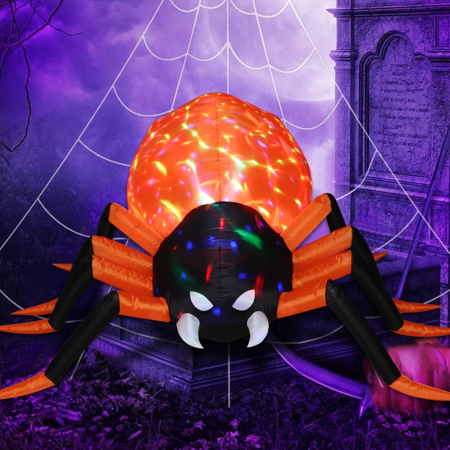 Halloween Inflatables Outdoor Decorations, 8FT Inflatable Spider Yard Decoration with Built-in LED, Blow Up Yard Holiday Inflatables for Outdoor Garden Lawn Decor (White Orange)