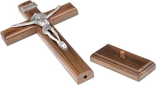 Miniatura 4 de Intercession Crucifijo de cruz de madera para pared y mesa (10 pulgadas - Plata antigua)