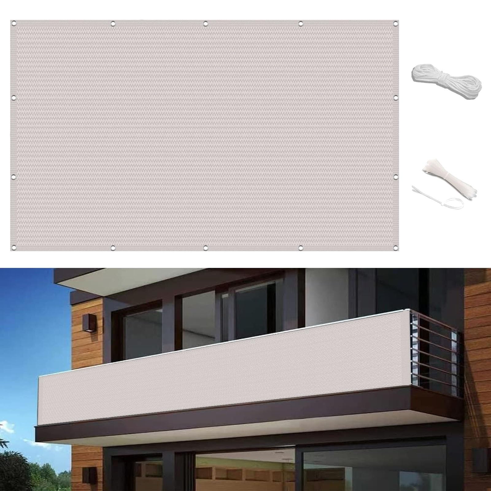 GJZQDKX Weatherproof Balcony 105 x 850 cm with Eyelets & Cord Ideal Balcony Canopy & Cover for Outdoor Spaces Bedrooms & More White Color
