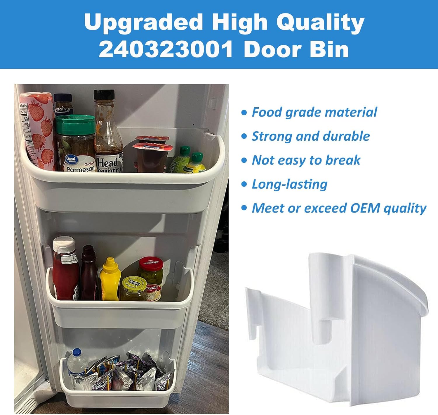 UPGRADED 2 Pack 240323001 Refrigerator Door Bin Shelf Compatible with Frigidaire & Kenmore Refrigerator Bottom 2 Shelves, Replace PS429724, AP2115741, 240323007, 240323000