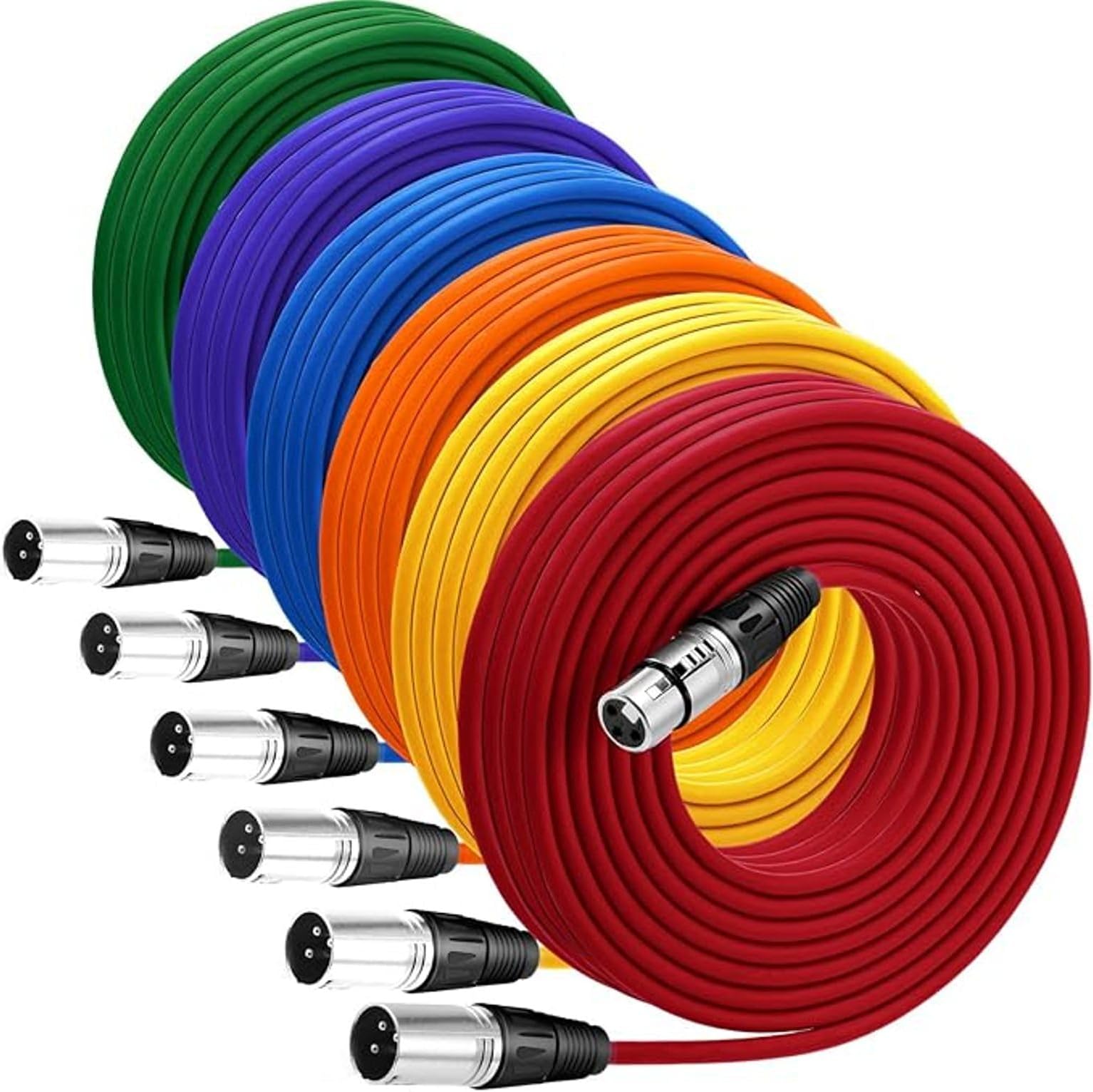 HAKUHO 6-Pack XLR Cables - 5 Meter Balanced 3-Pin XLR Male to Female Mic Cables for Microphones, Mixers, Recording Studios, and Podcasts (Bright Colors)