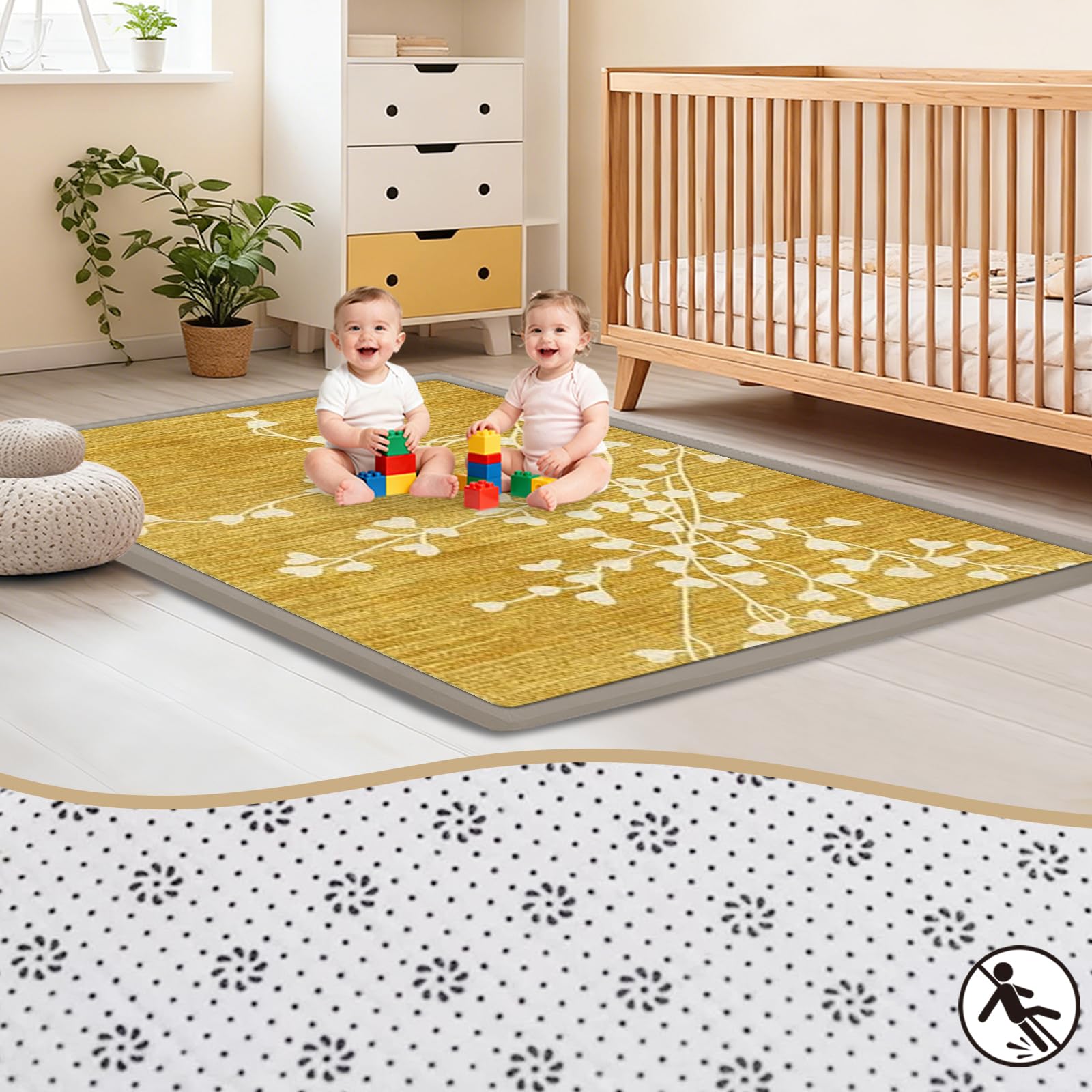 Tappeto Gioco Bambini Acolchado 2 cm Extra Spesso, Antiscivolo, Ideale per Pavimenti e Box Neonato, Palestra Neonati, Tappeto Tummy Time Neonati Giallo 90 x 180cm