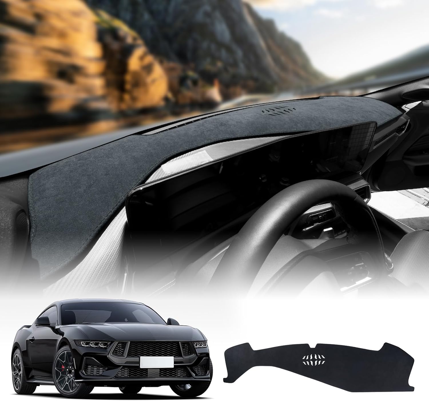 KUNGKIC Dash Cover Custom for Ford Mustang 2024 2025 Interior Dashboard Pad Carpet Mat Flannel Sunshield Protector Pad Accessories Non-Slip Black