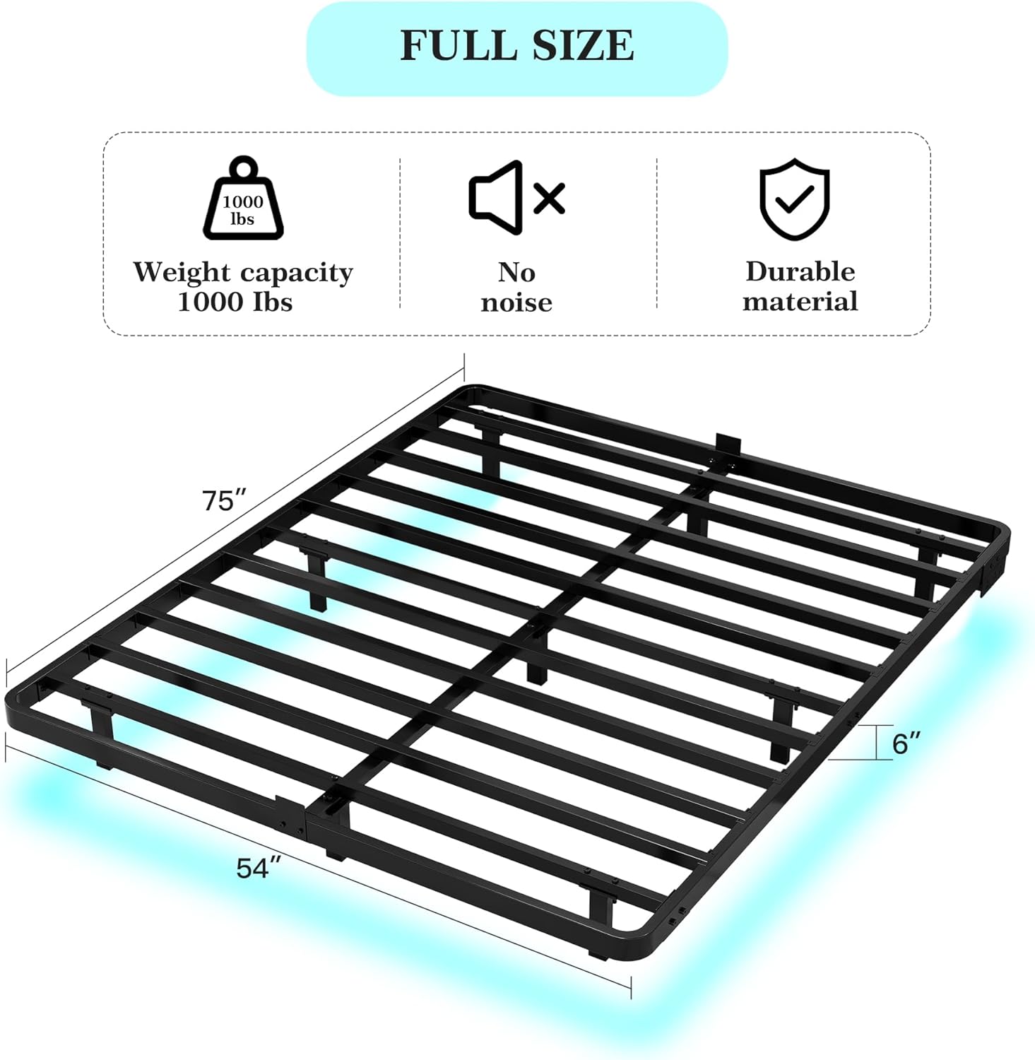 Floating Bed Frame Full Size with LED Lights and Charging Station - Modern Metal Platform Bed Frame with Mattress Gaskets - Noise Free No Box Spring Needed and Easy Assembly