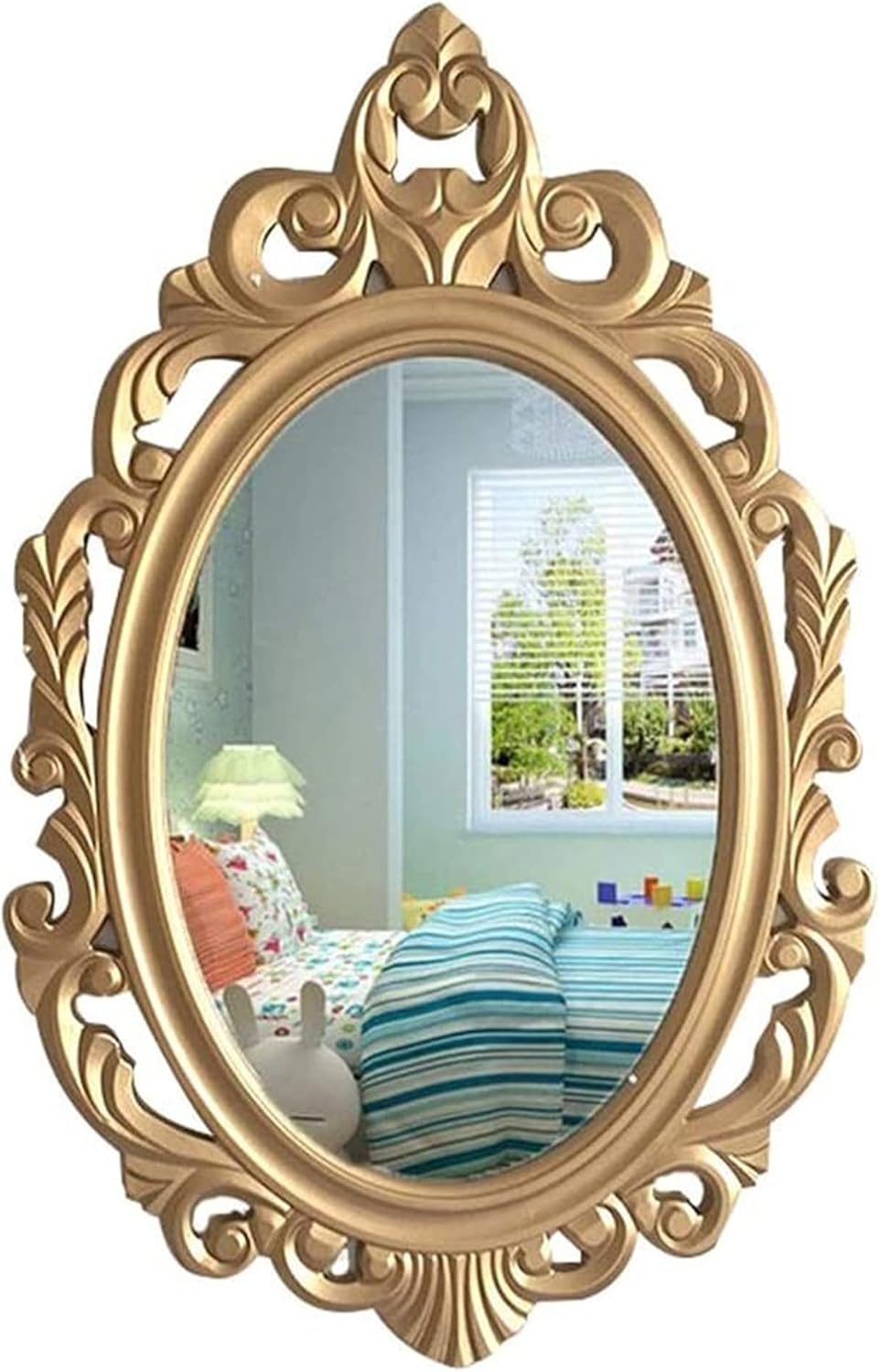 ヴィンテージ装飾壁掛けミラー、オーバルバロック調吊り下げミラー