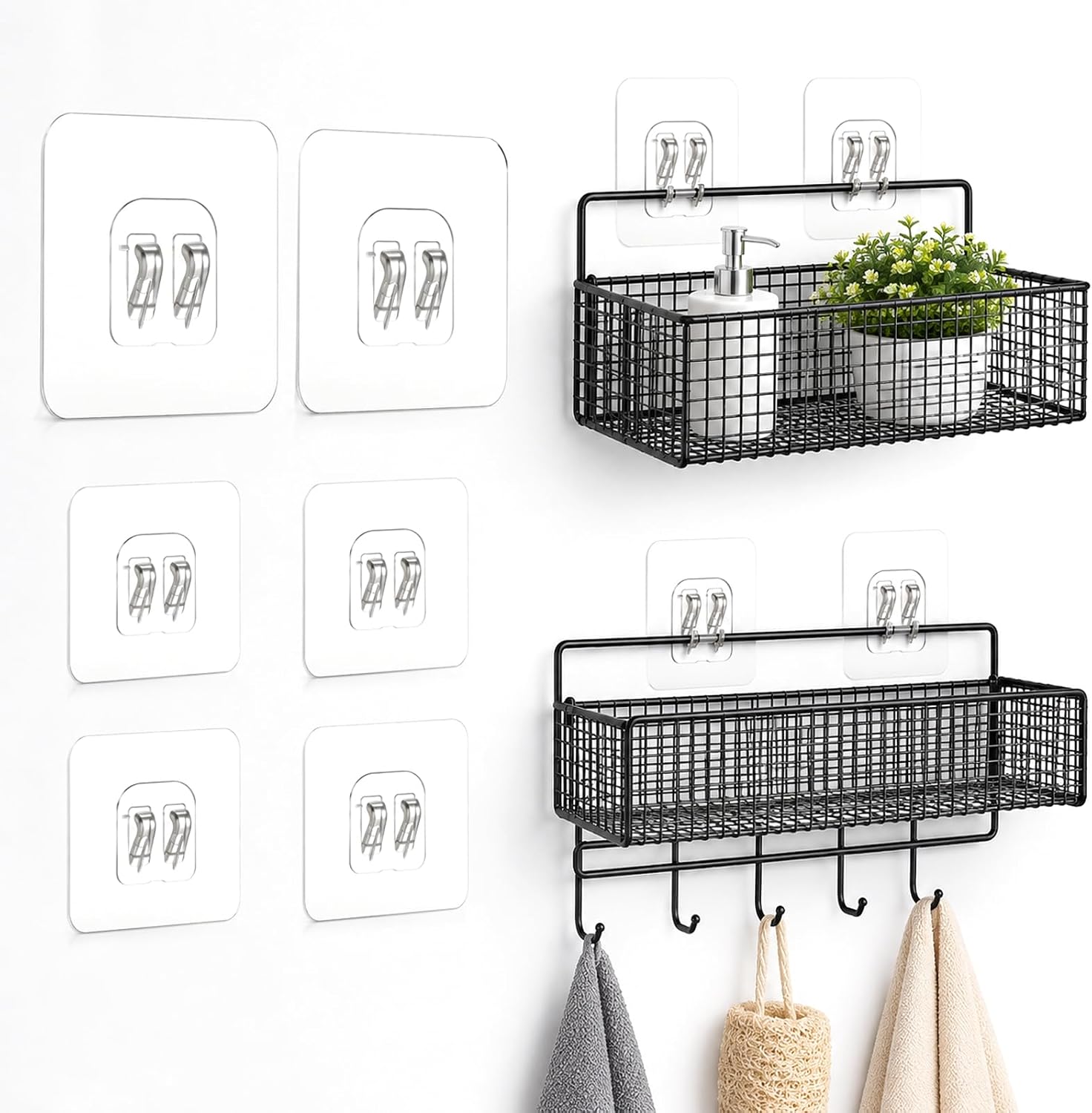 Shower Caddy Adhesive Hooks, 6PCS Transparent Hooks Stickers No Drilling Shower Shelf Adhesive Wall Hook Strip Replacement for Soap Holder Bathroom Storage Corner Shelves Kitchen Racks