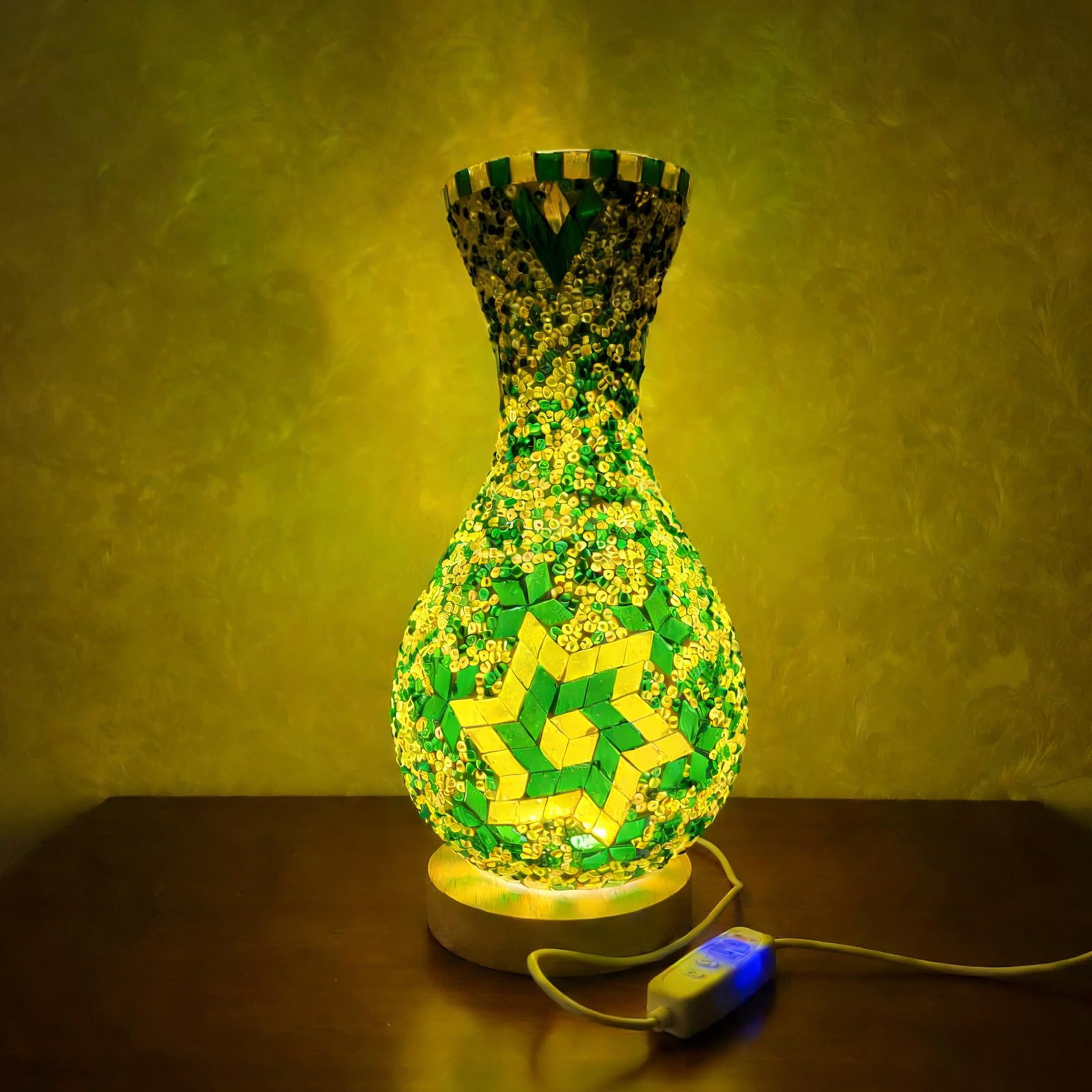 Turkish Vase Lamp Mosaic Ethnic Style Bedroom Decorative Night Light Handmade Glass Mosaic Craftsmanship Exotic Vibe, Home Commercial Glowing Gift