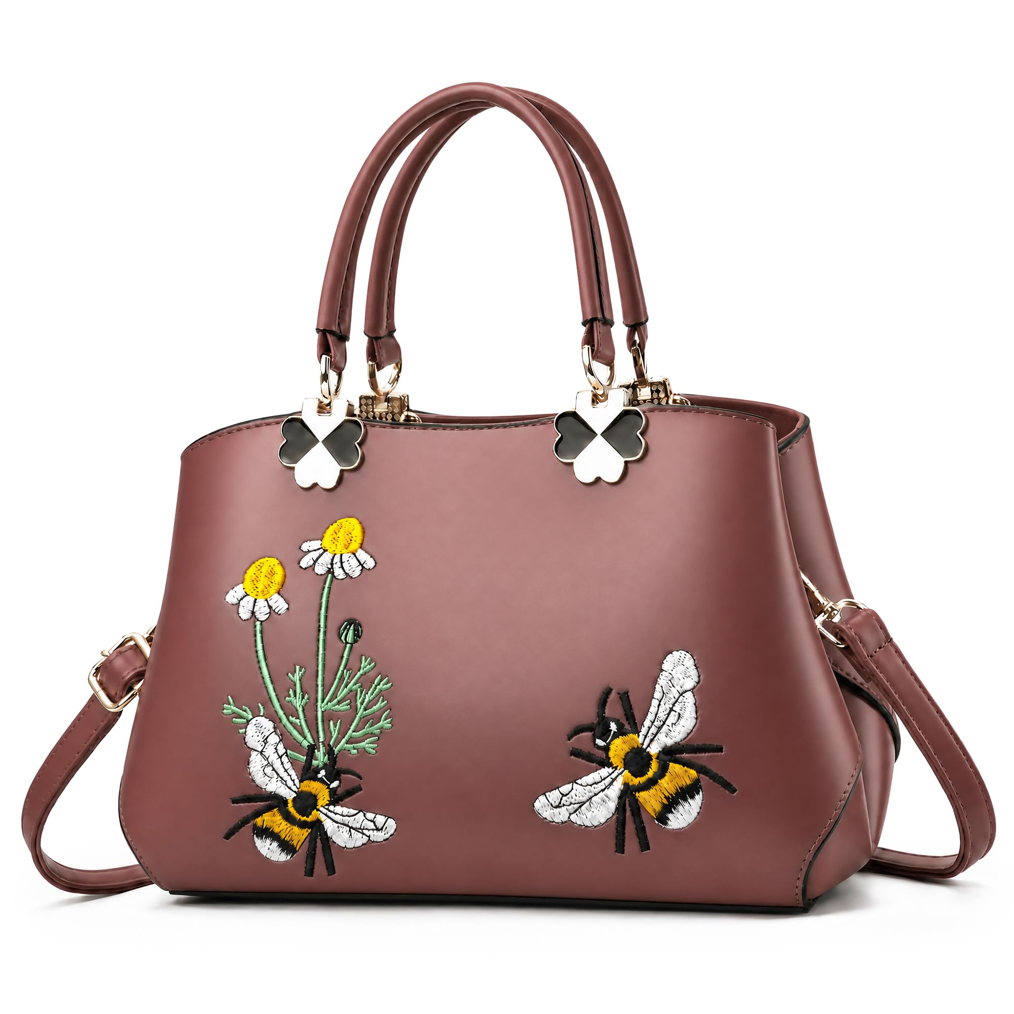 VARLIVOO Elegante Bolsos para Mujer Bolsos de Mano Bolsos Mujer Bolso de Hombro Bordado Totes para Mujer Bolso Señoras Trabajo Viaje Compras PU Cuero Rosa B