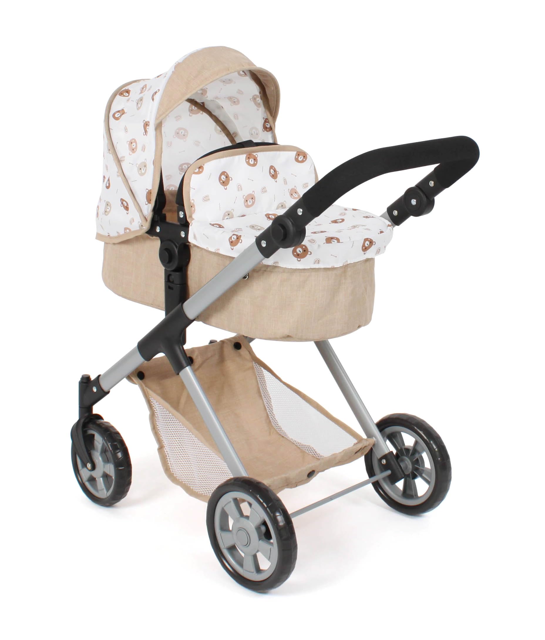 Bayer Chic 2000 Poussette combinée pour poupée Mila | 2 en 1 | Ours Beige | Poussette polyvalente 2 en 1 avec siège sport réversible, nacelle et roues pivotantes. Hauteur réglable (39-72 cm).