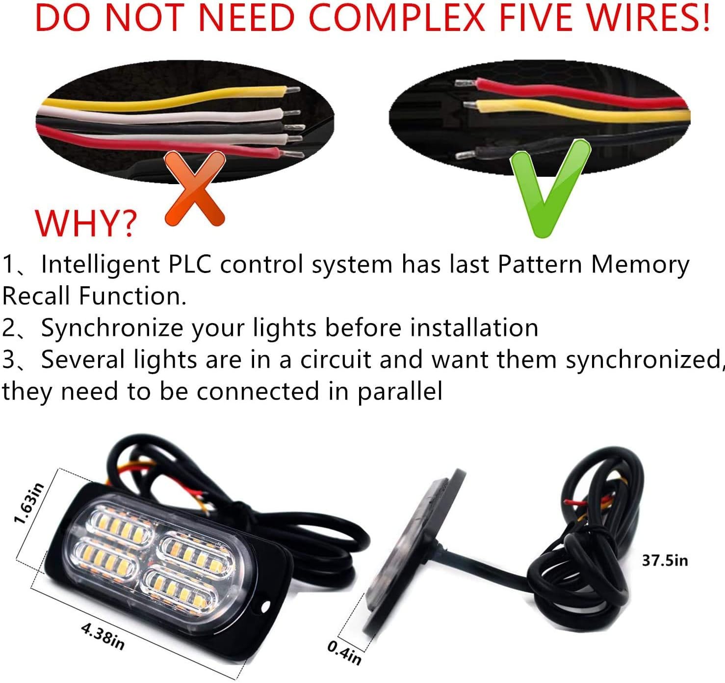12-24V 20-LED Super Bright Emergency Warning Caution Hazard Construction Waterproof Amber Strobe Light Bar with 16 Different Flashing for Car Truck SUV Van - 4PCS (White Blue)