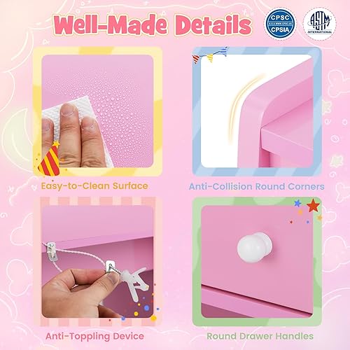 Miniatura 7 de HONEY JOY Vanity - Juego de tocador para niñas pequeñas con espejo y taburete, cajones, tocador de maquillaje para niños pequeños, juego de mesa de