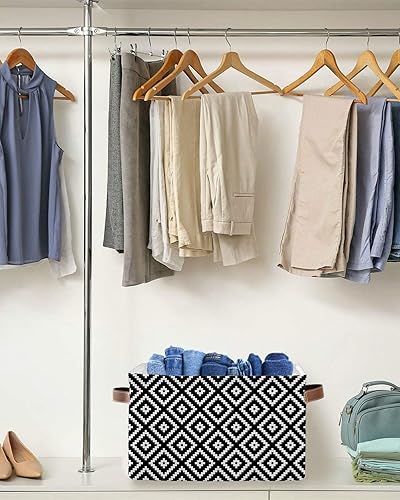 Miniatura 5 de Canastas de almacenamiento grandes geométricas negras y blancas, caja de almacenamiento plegable con rombos abstractos modernos, organizador de