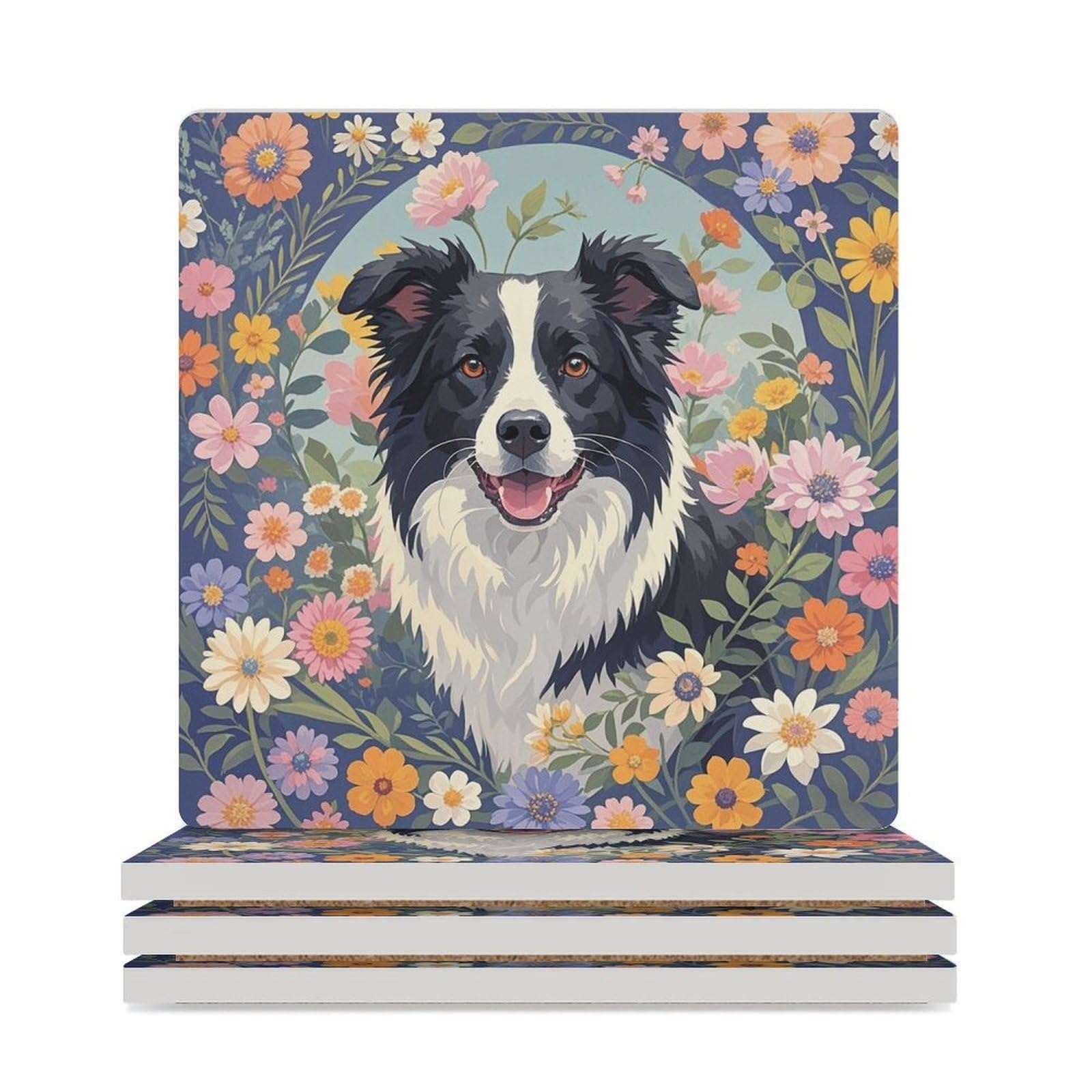 Dessous de verre moderne pour table basse avec motif Border Collie