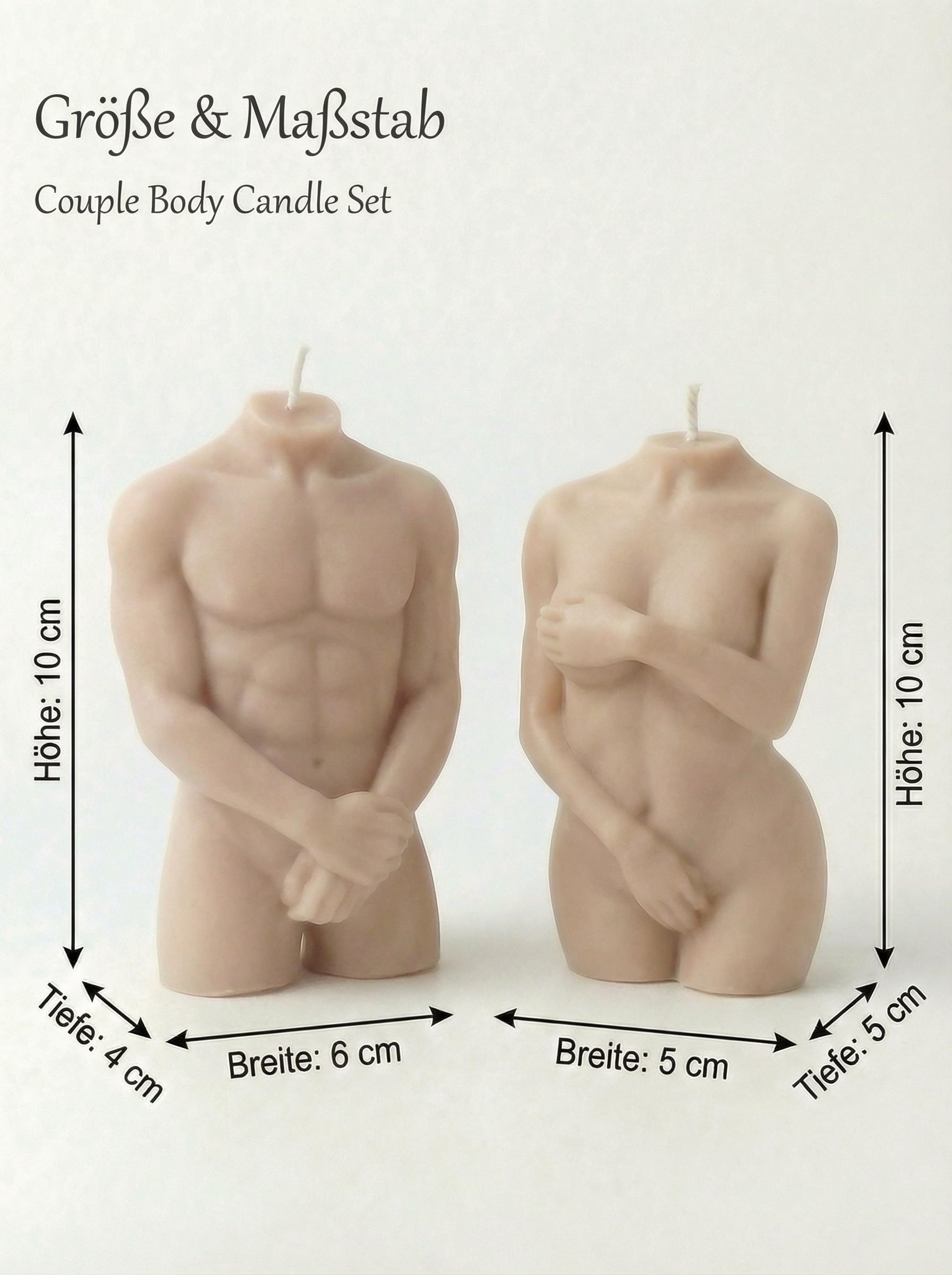Curvy Body Torso Candle | Cuerpo decorativo sostenible con vela de cera de soja | Hecho a mano | 100% vegano | Hombre & Mujer (crema) – 6 x 5 x 10 cm (set)