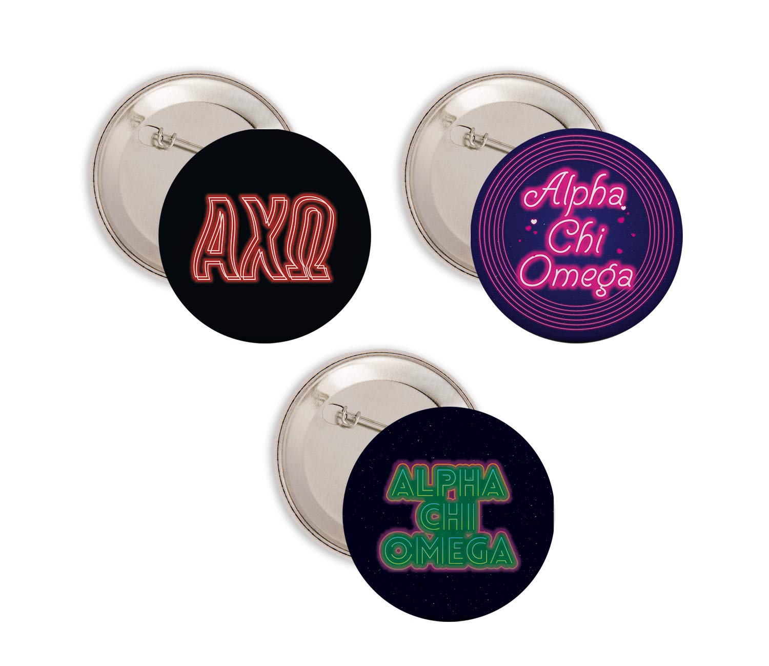 Desert CactusAlpha Chi Omega AXO Sorority 3 Pieces of Variety Buttons Pin Back Badge 2.25-inch - Neon Pack