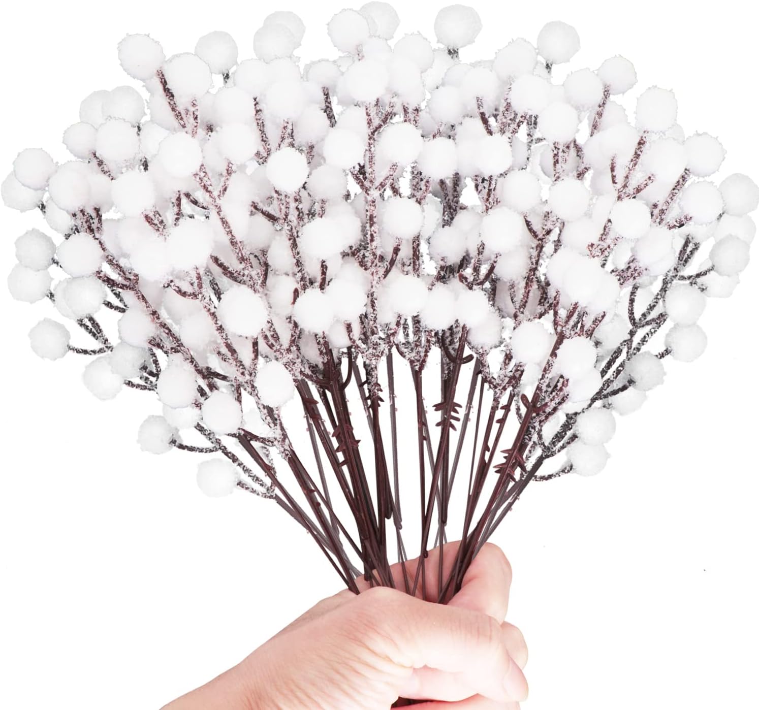16 Pieces Artificial White Berry Stems 7.8 Inch Snowy Berries Picks Christmas Tree Sprays for Xmas Decorations DIY Crafts Wreath Making Supplies Winter Season Home Party Décor (White)