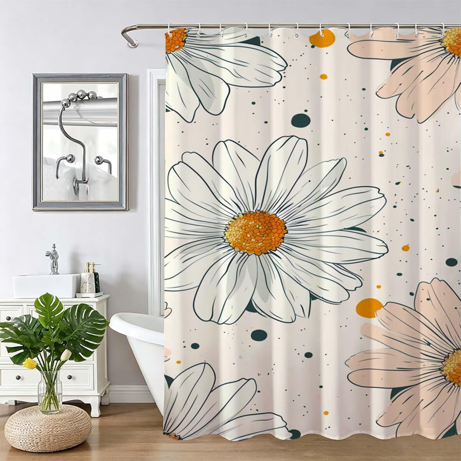 Rideau de douche anti-collement beige en tissu lesté avec 12 crochets