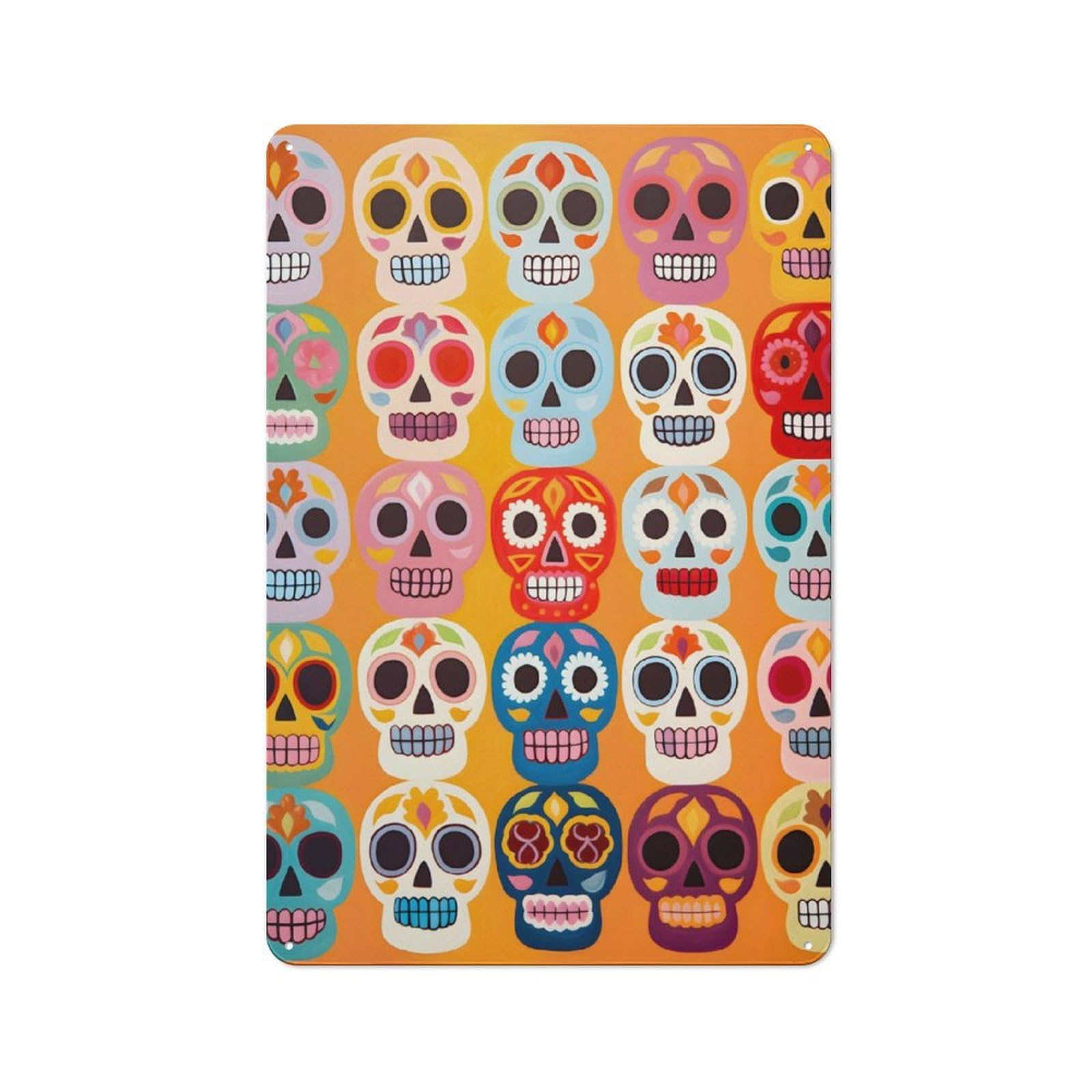 Junmoney Vibrant Skull Mosaic Industrial-Style Tin Sign 30X20cm For Pub Or Café, Suited To Pub Decor Enthusiasts
