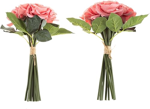 Miniatura 6 de Pure Garden Flores artificiales de rosas, juego de 18 flores artificiales de tacto real de 11.5 pulgadas con tallos para decoración del hogar, boda